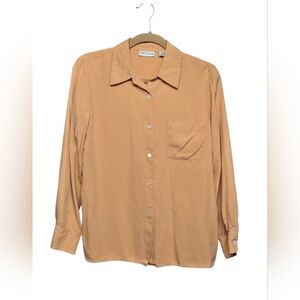 Ann Taylor 100% Silk Button Down Shirt Sz 8  20" Pit 25" Length